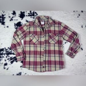 Dickies Men's Red and Tan Plaid Flannel Button Down Shirt Size Large